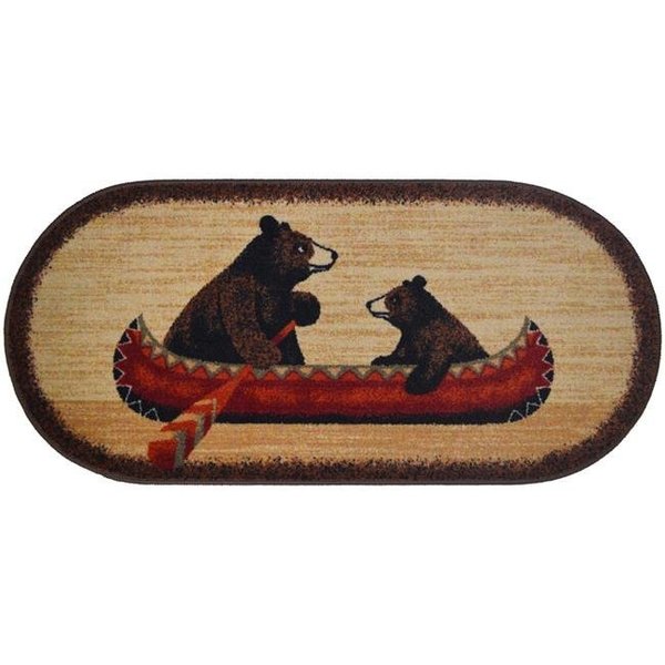 Mayberry Rug Mayberry Rug CC10449 20X44 20 x 44 in. Oval Cozy Cabin Bear Canoe Printed Nylon Kitchen Mat & Rug CC10449 20X44